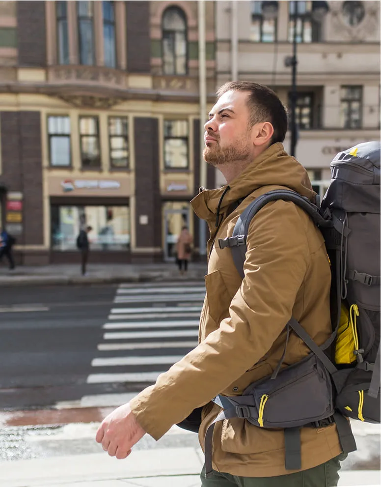 Backpacker walking in the city