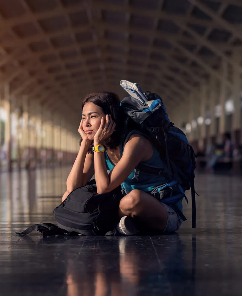 Backpackers waiting train