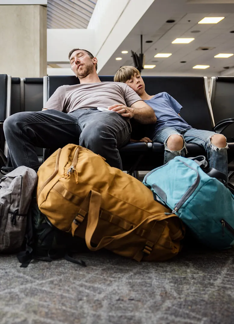Family waiting his travel sleeping