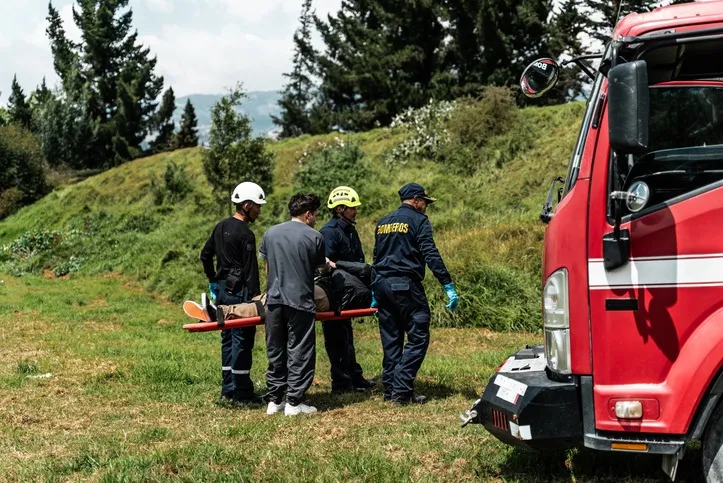 Paramedics carrying accident victim on a stretcher