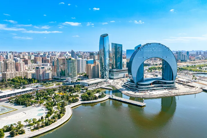 Aerial skyline of Baku, Azerbaijan