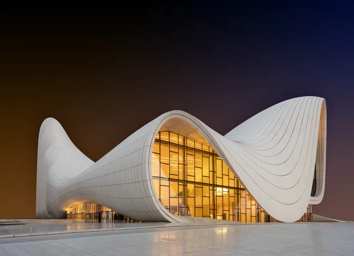 Baku, Azerbaijan - November 25, 2015 Heydar Aliyev Center in Baku, Azerbaijan. It's built for cultural events, meetings and museum. The modern building designed by architect Zaha Hadid. Very famous place in Baku.