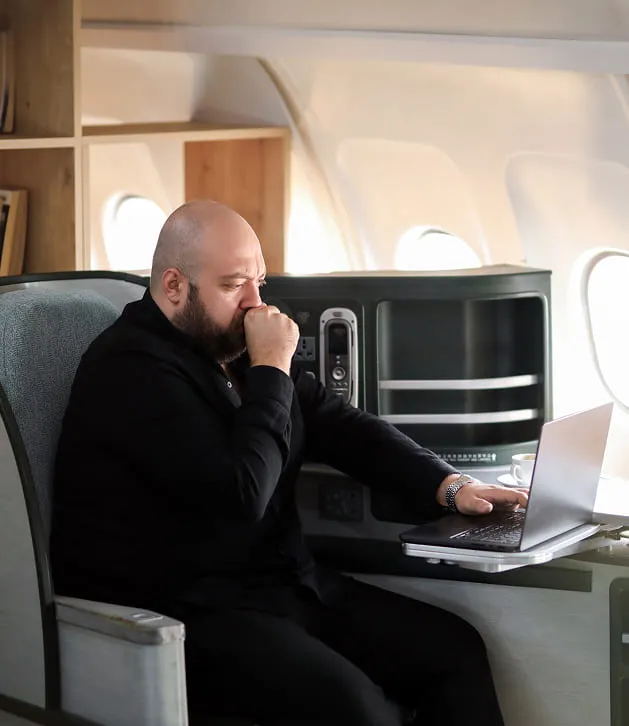Man getting sick in airplane travel