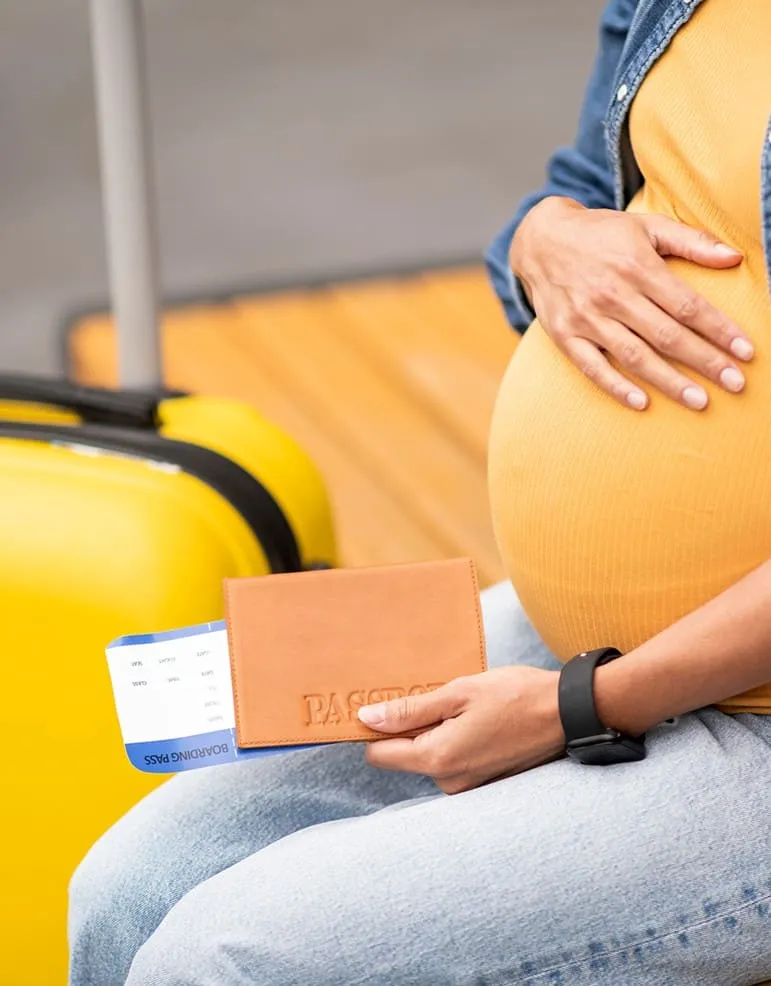 Pregnant woman waiting plane
