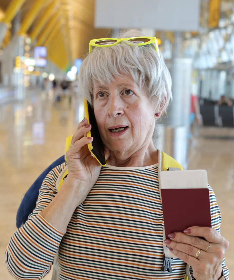 Woman passport and call